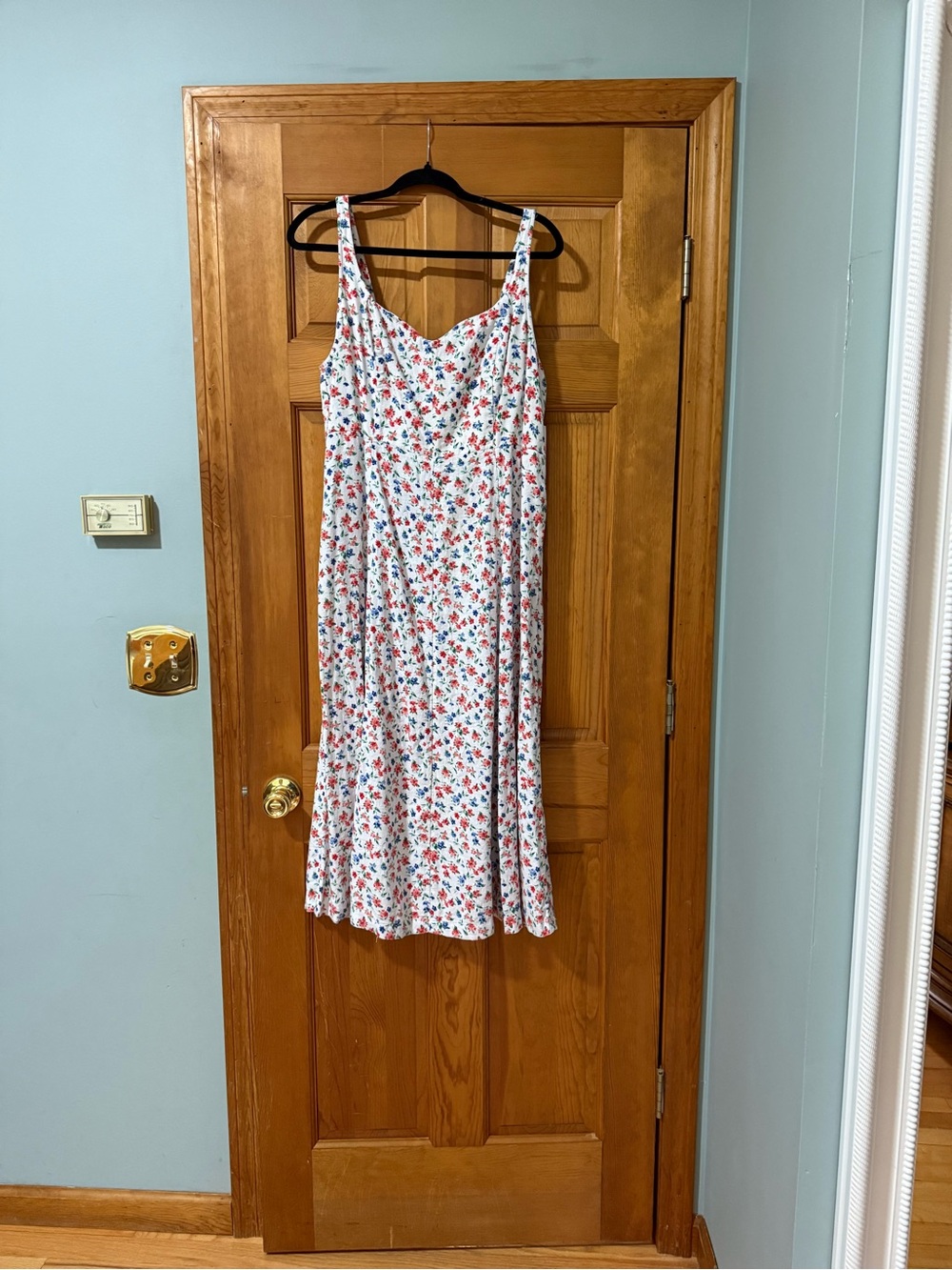 Old Navy White Floral Midi Slip Dress with Red & Blue Blossoms